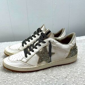 SHU SHOP Paz Silver Glitter Star Sneakers Shoes Women's 9 SHUSHOP